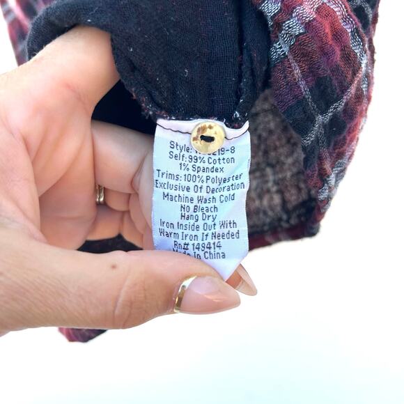 Johnny Was Workshop Plaid Long Sleeve Flower Embroidered Tunic Dress Medium Red - Picture 4 of 9